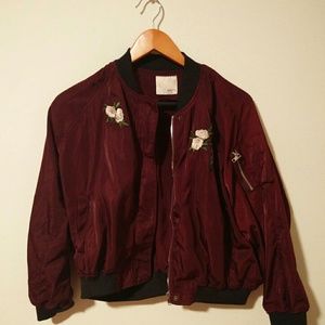 Flower Embroidery Bomber Jacket